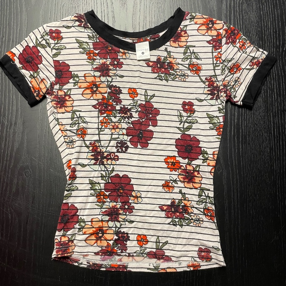 Zumies crop top with fun stripe floral print